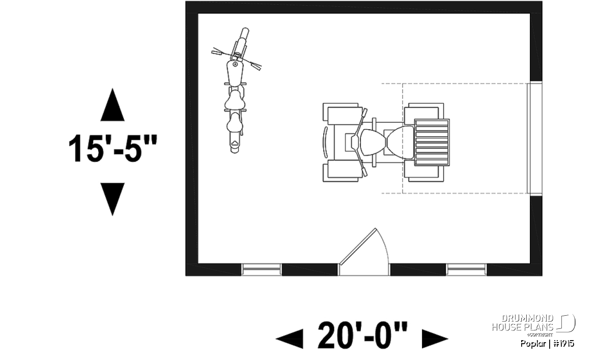 1st level - Garden shed plan with garage door, farmhouse style - Poplar