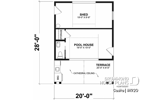 1st level - Cabana plan with storage at the back and versatile room at the front, incl. half bath - Casita