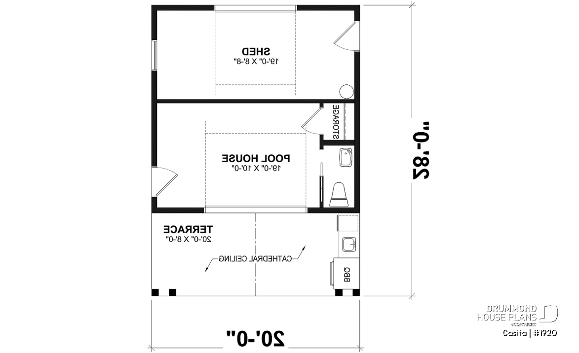 1st level - Cabana plan with storage at the back and versatile room at the front, incl. half bath - Casita