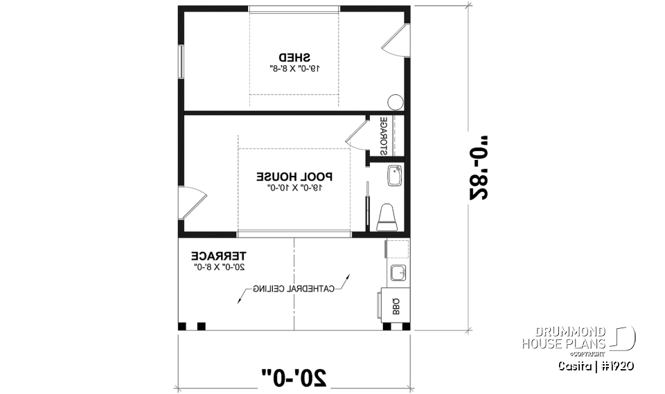 1st level - Cabana plan with storage at the back and versatile room at the front, incl. half bath - Casita