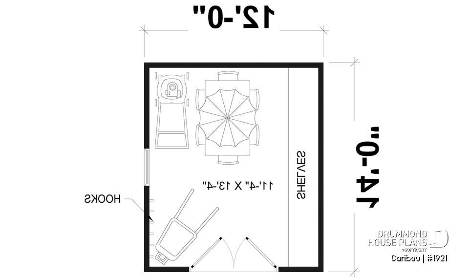 1st level - Shed plan with shelves and hooks for maximum storage - Caribou