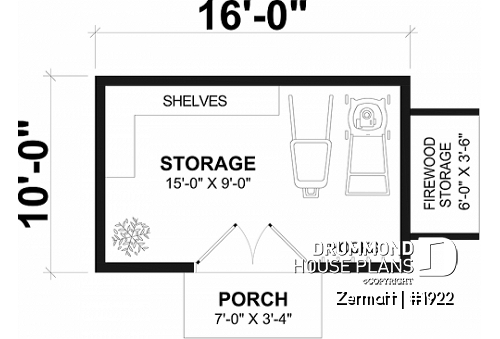 1st level - Stylish and simple shed plan with shelf and log storage areas - Zermatt