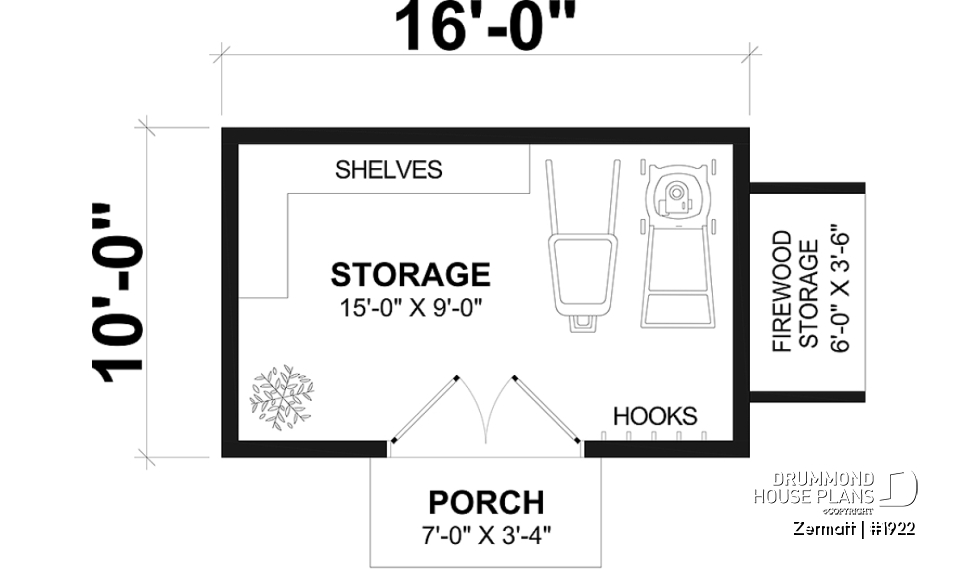 1st level - Stylish and simple shed plan with shelf and log storage areas - Zermatt
