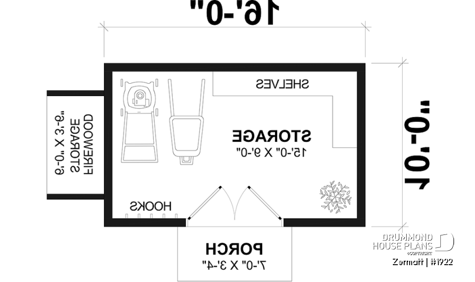 1st level - Stylish and simple shed plan with shelf and log storage areas - Zermatt