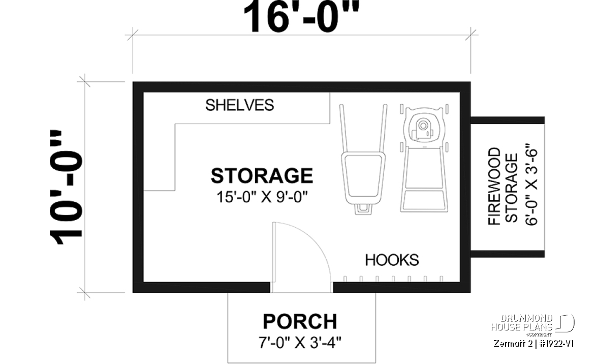 1st level - Stylish and simple shed plan with shelf and log storage areas - Zermatt 2