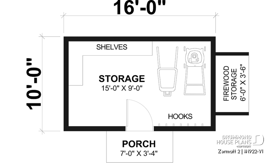 1st level - Stylish and simple shed plan with shelf and log storage areas - Zermatt 2