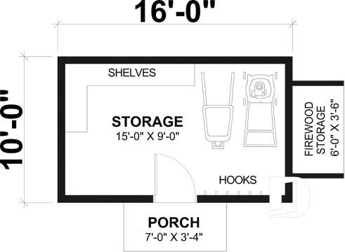 1st level - Stylish and simple shed plan with shelf and log storage areas - Zermatt 2