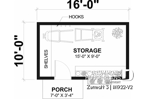 1st level - Stylish and simple shed plan with shelf and log storage areas - Zermatt 3