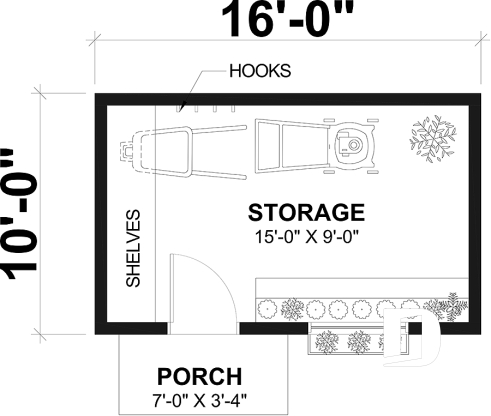 1st level - Stylish and simple shed plan with shelf and log storage areas - Zermatt 3