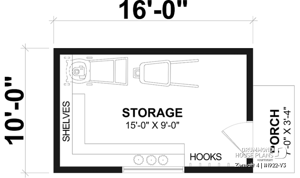 1st level - Stylish and simple shed plan with shelf and log storage areas - Zermatt 4