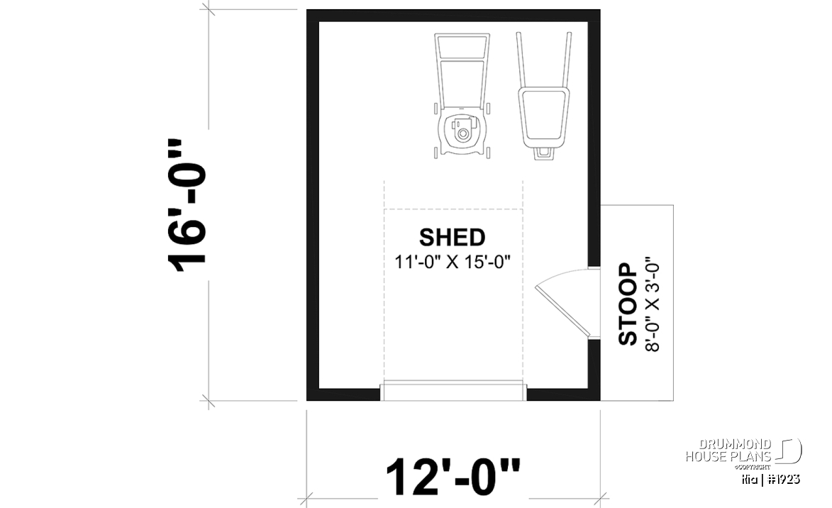 1st level - Shed plan featuring a mini garage door for easy storage - Kia
