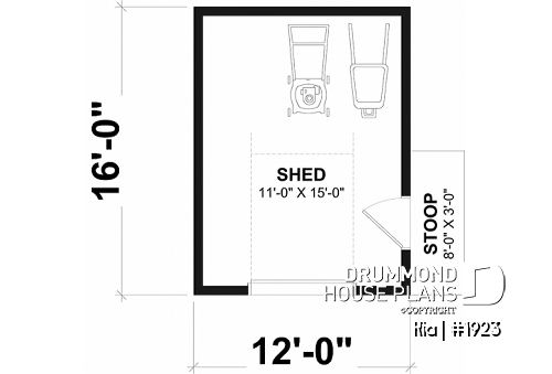 1st level - Shed plan featuring a mini garage door for easy storage - Kia