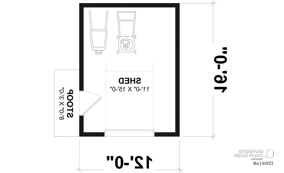 1st level - Shed plan featuring a mini garage door for easy storage - Kia