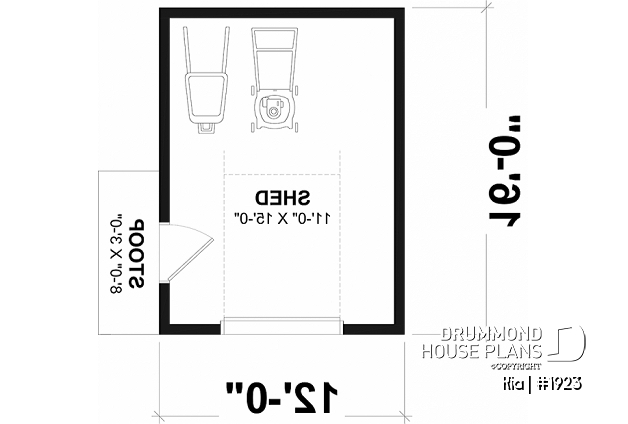 1st level - Shed plan featuring a mini garage door for easy storage - Kia