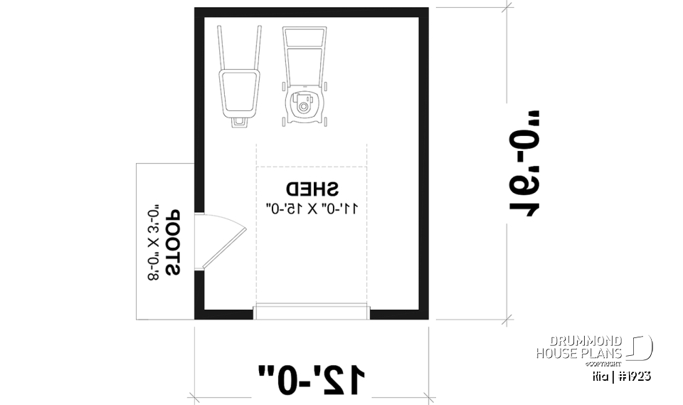 1st level - Shed plan featuring a mini garage door for easy storage - Kia