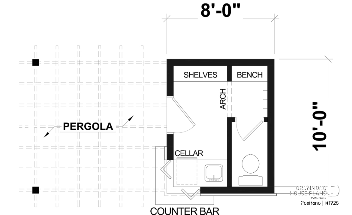 1st level - European-style pool house 10' x 8' with outdoor bar, pergola, sink and bathroom - Positano