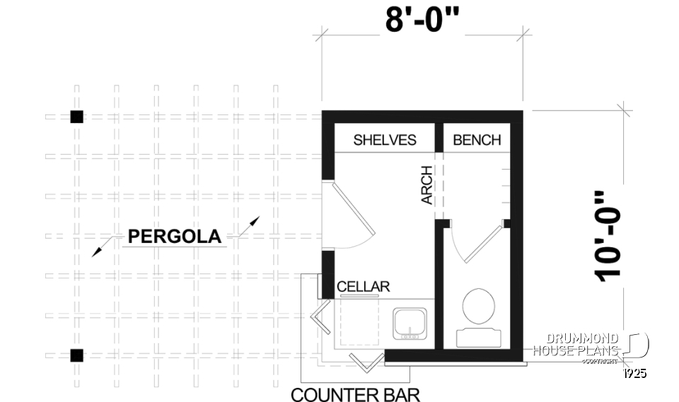 1st level - European-style pool house 10' x 8' with outdoor bar, pergola, sink and bathroom - Positano
