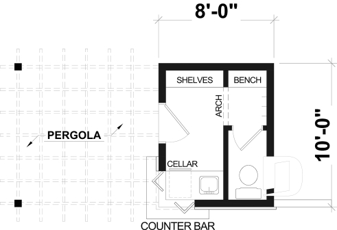 1st level - European-style pool house 10' x 8' with outdoor bar, pergola, sink and bathroom - Positano