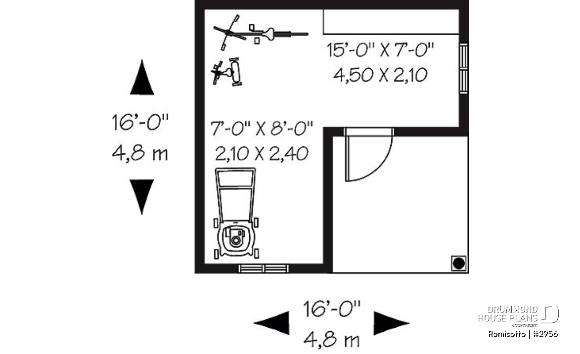1st level - Garden shed plan 16' x 16' for storage of sports and gardening articles - Remisette