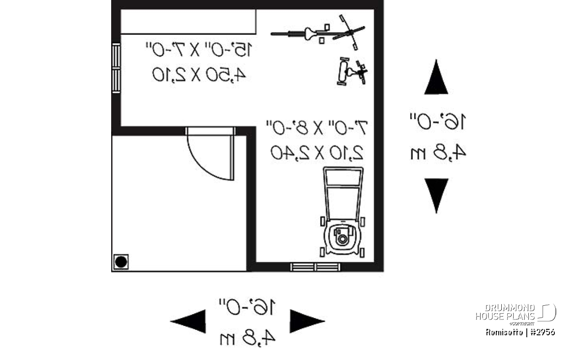 1st level - Garden shed plan 16' x 16' for storage of sports and gardening articles - Remisette