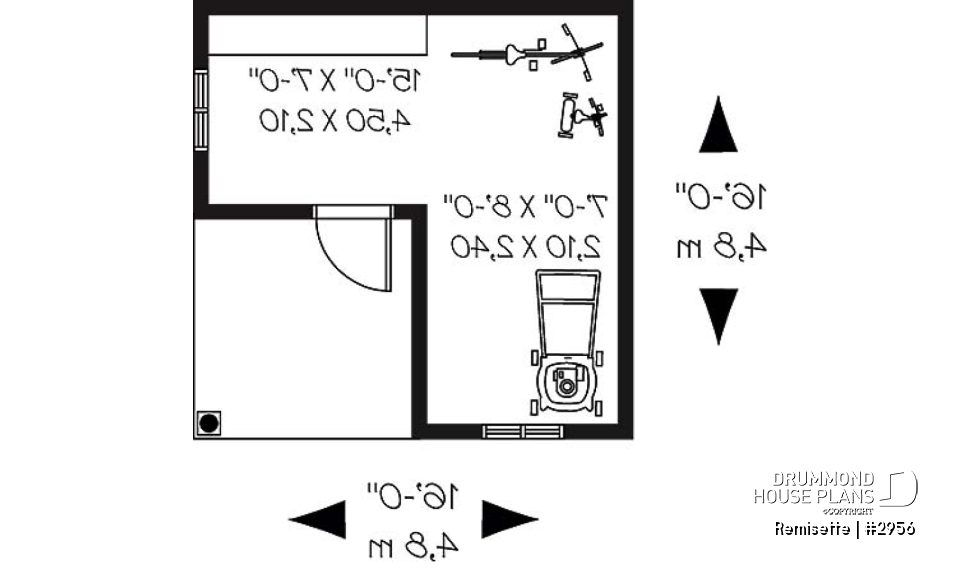 1st level - Garden shed plan 16' x 16' for storage of sports and gardening articles - Remisette