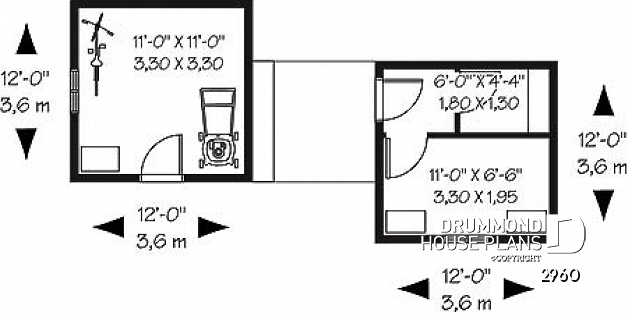 1st level - Double shed plan providing two distinct storage areas - Merisier