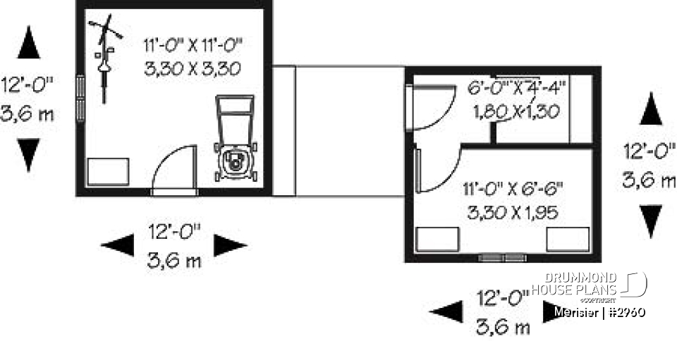 1st level - Double shed plan providing two distinct storage areas - Merisier