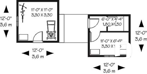1st level - Double shed plan providing two distinct storage areas - Merisier
