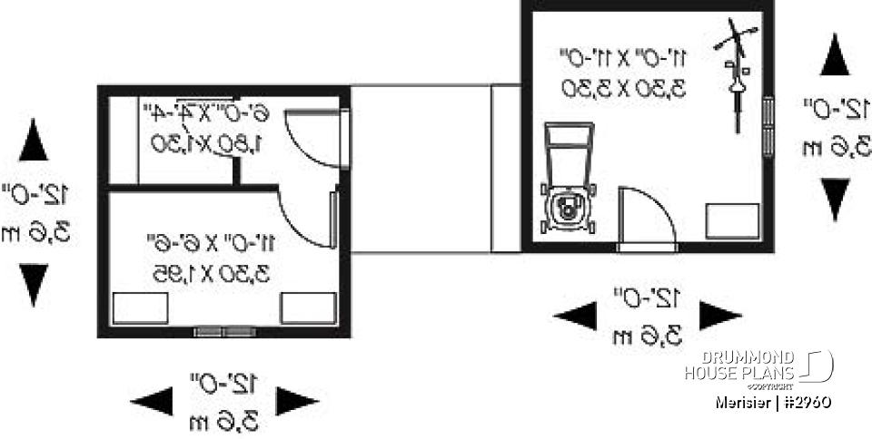 1st level - Double shed plan providing two distinct storage areas - Merisier