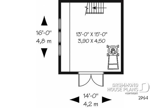 1st level - Barn style shed plan, with upstairs storage accessible by stairs - Garden shed