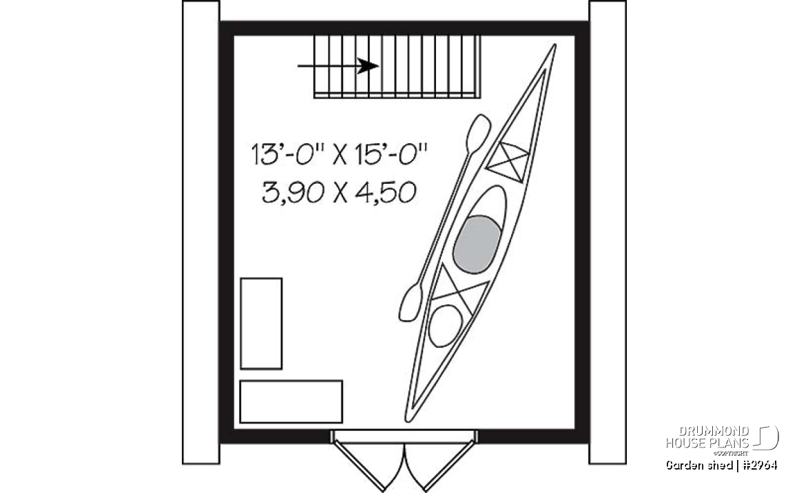 2nd level - Barn style shed plan, with upstairs storage accessible by stairs - Garden shed