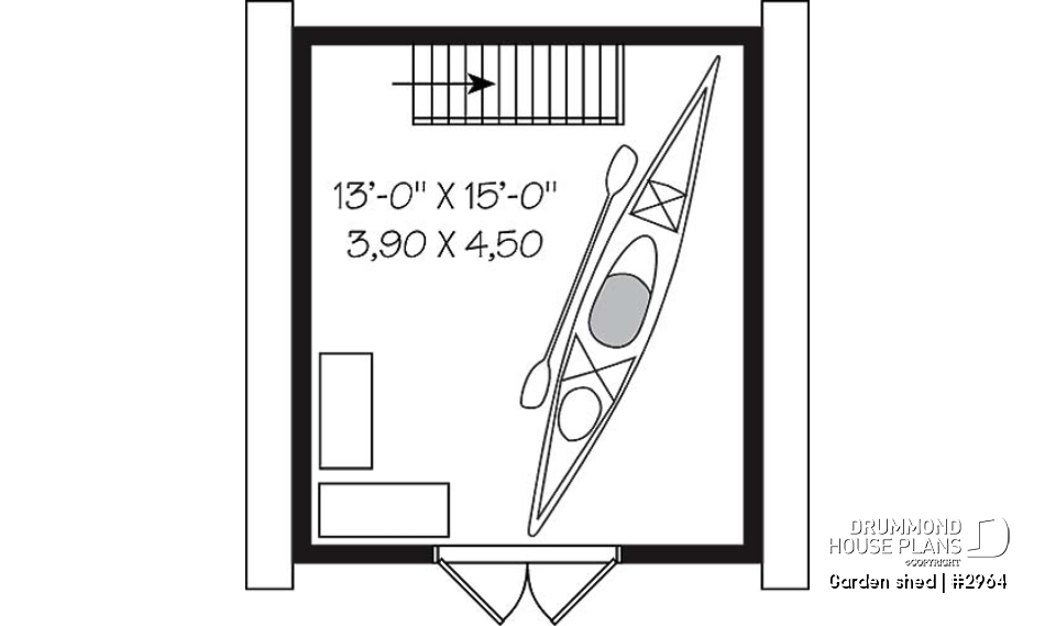 2nd level - Barn style shed plan, with upstairs storage accessible by stairs - Garden shed