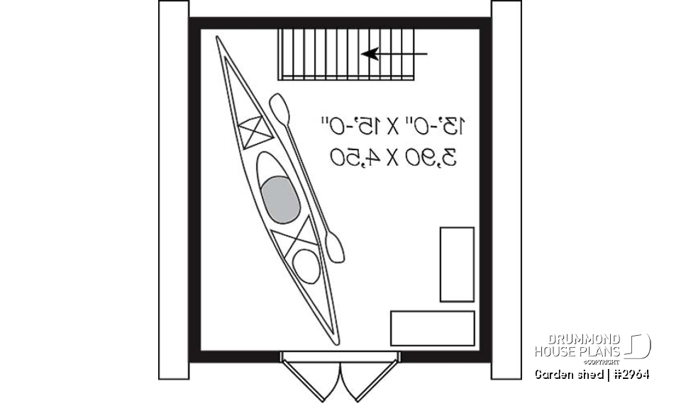 2nd level - Barn style shed plan, with upstairs storage accessible by stairs - Garden shed