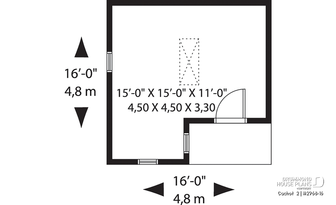 1st level - Backyard shed plan, country style, storage in attic - Cachot  2