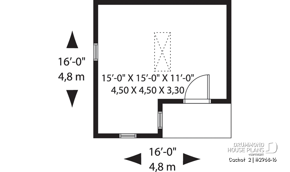 1st level - Backyard shed plan, country style, storage in attic - Cachot  2